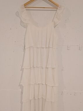 ANINE BING White Tiered Ruffle Maxi Dress